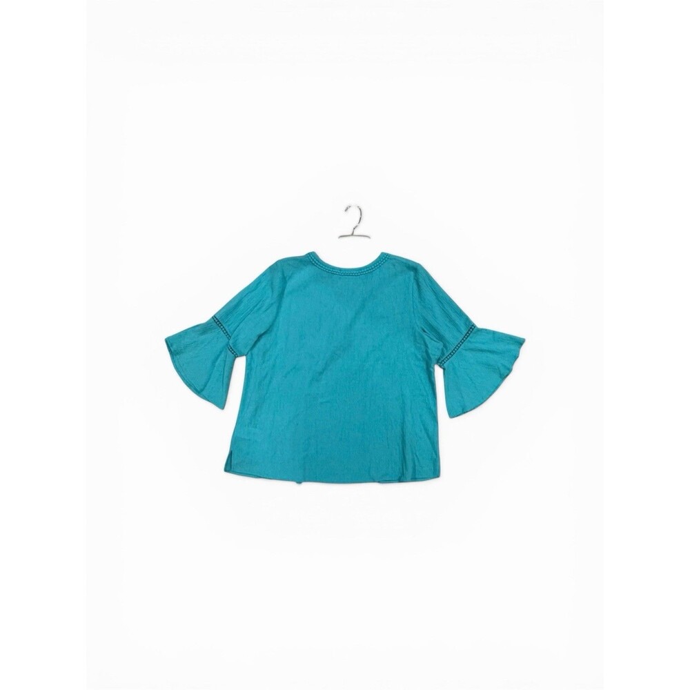 d&co Denim & Company Women’s 1X Turquoise Boho Peasant Blouse - Picture 8 of 12